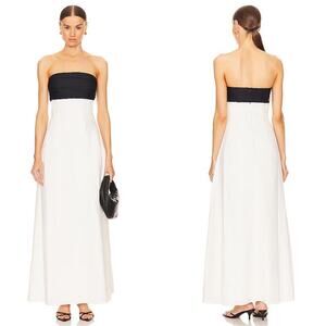 ANNA QUAN Marcia Strapless Linen Ivory White and Black Maxi Dress Size 2